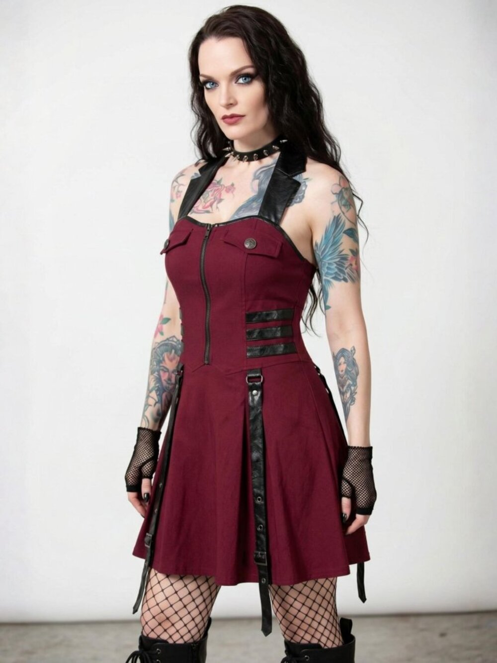 Killstar ✦ Psy-Ops Dress Blood ✦ Super-Stretch Woven Pleated Zip Strap Detail XS - Picture 1 of 9